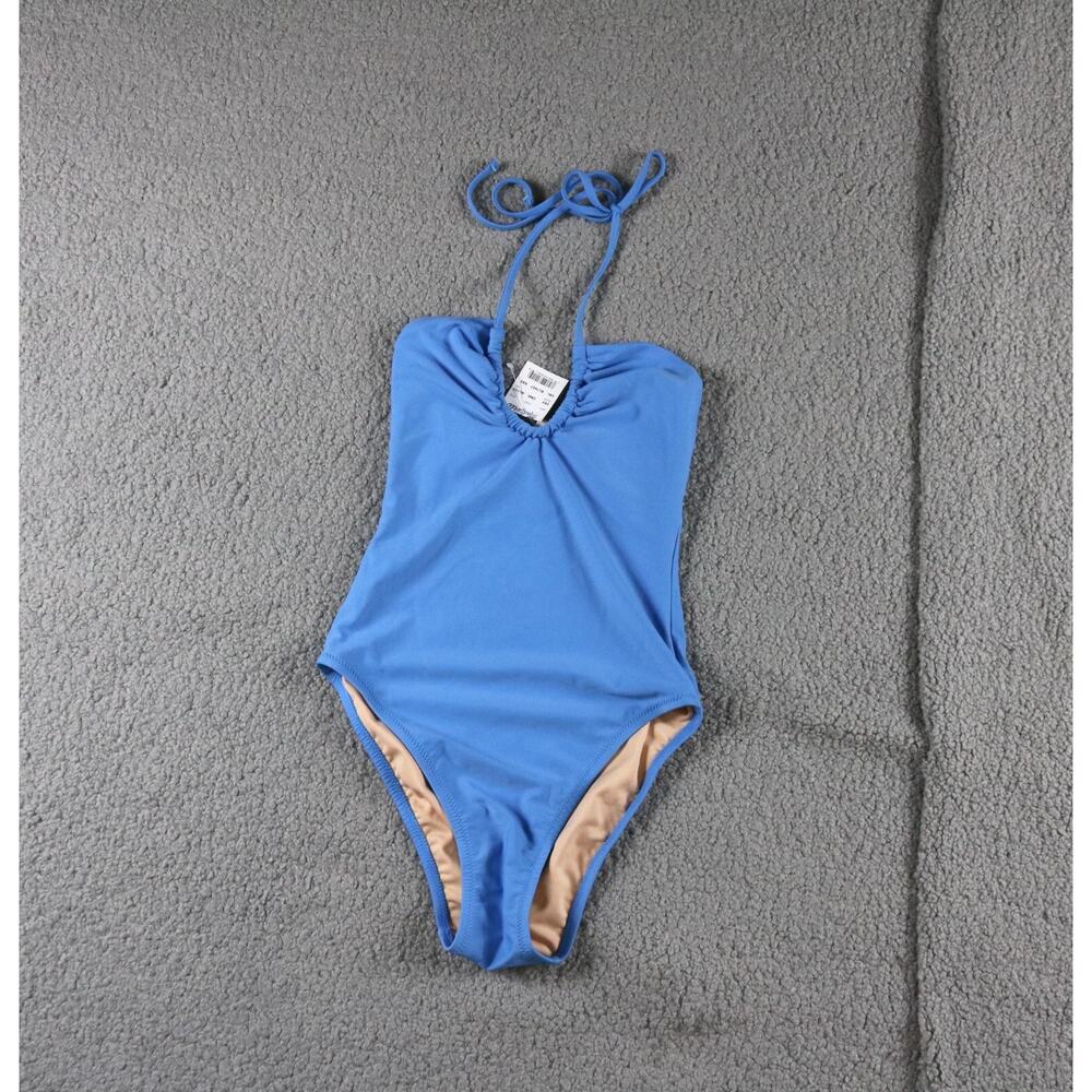 New Madewell One Piece Swimsuit Xs Blue Halter String Pull On